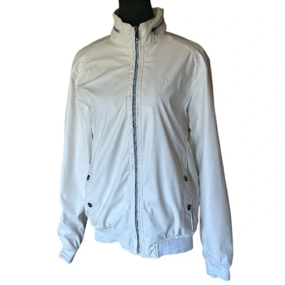 Pull & Bear Faux Leather Bomber Jacket Size 8-10 Off White w/Zipper Rain hood - Picture 1 of 13